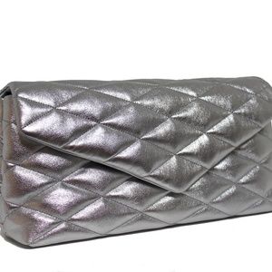 Sade Puffy Quilted Leather Clutch Silver